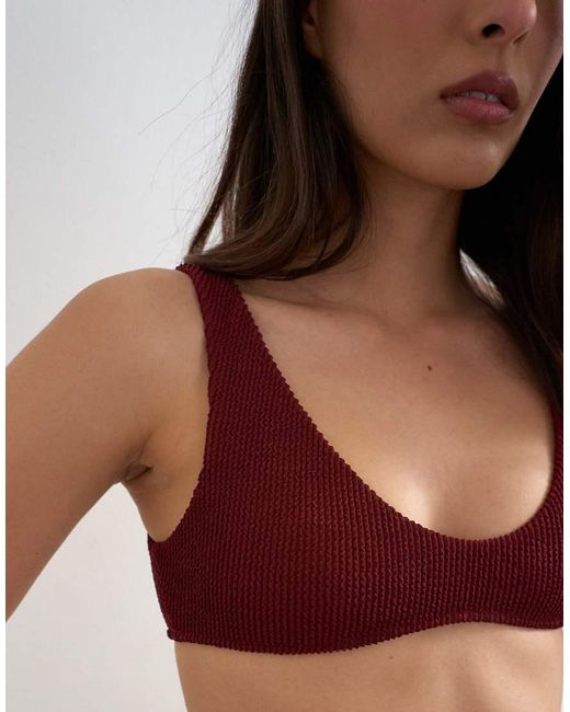 TOPSHOP Brown Tara Crinkle Scoop Bikini Top