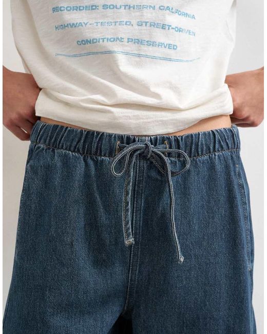TOPSHOP Blue Denim Pull On Barrel Short