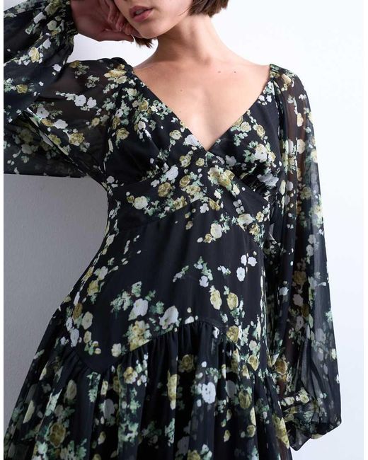 TOPSHOP Black Blouson Sleeve Mini Day Dress
