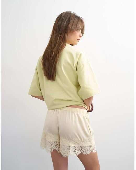 TOPSHOP Natural Satin Lace Insert Shorts