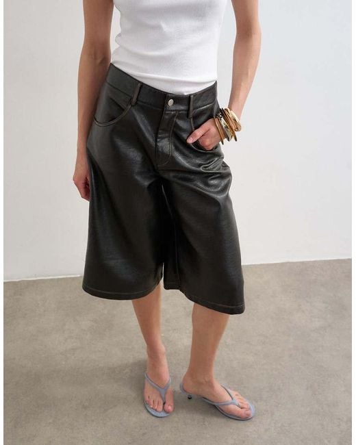 TOPSHOP Black Faux Leather Longline Short
