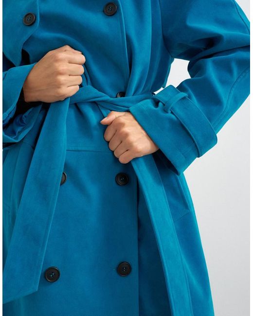 TOPSHOP Blue Longline Oversized Faux Suede Trench Coat