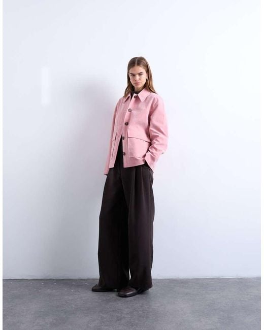 TOPSHOP Pink Faux Suede Patch Pocket Boxy Jacket