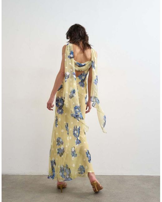 TOPSHOP White Jacquard Spot Maxi Occasion Dress With Open Back