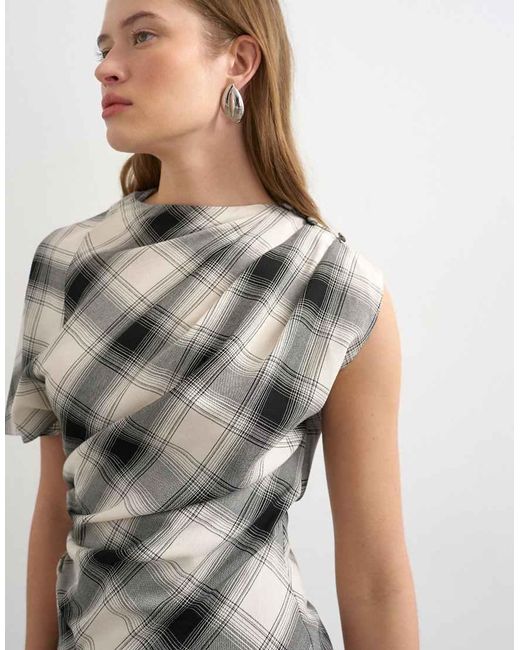 TOPSHOP Gray One Sleeve Slash Neck Top
