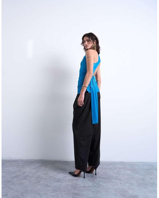 TOPSHOP Blue One Shoulder Top With Drape Back