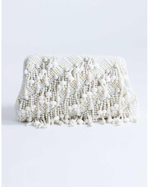 TOPSHOP White Garison Small Bead And Embellished Clutch