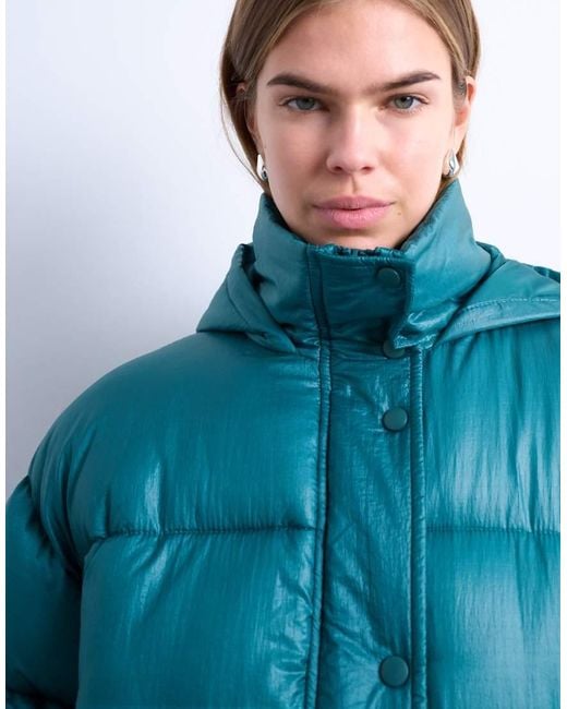 TOPSHOP Blue High Shine Ripstop Puffer Jacket