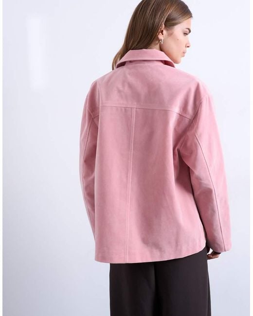 TOPSHOP Pink Faux Suede Patch Pocket Boxy Jacket
