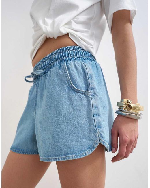 TOPSHOP White Denim Mini Runner Short