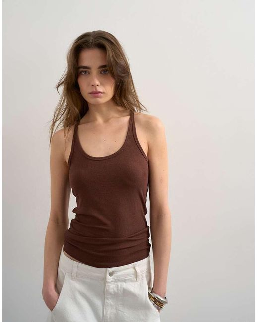 TOPSHOP Brown Premium Spaghetti Strap Scoop Racer Vest