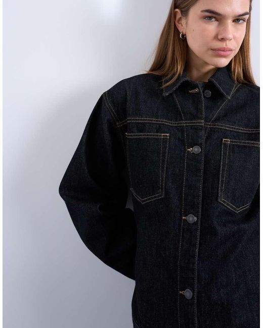 TOPSHOP Black Denim Cinch Detail Shacket
