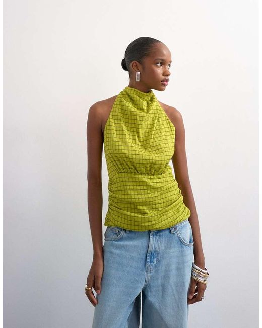 TOPSHOP Green Soft Funnel Halter Neck Top
