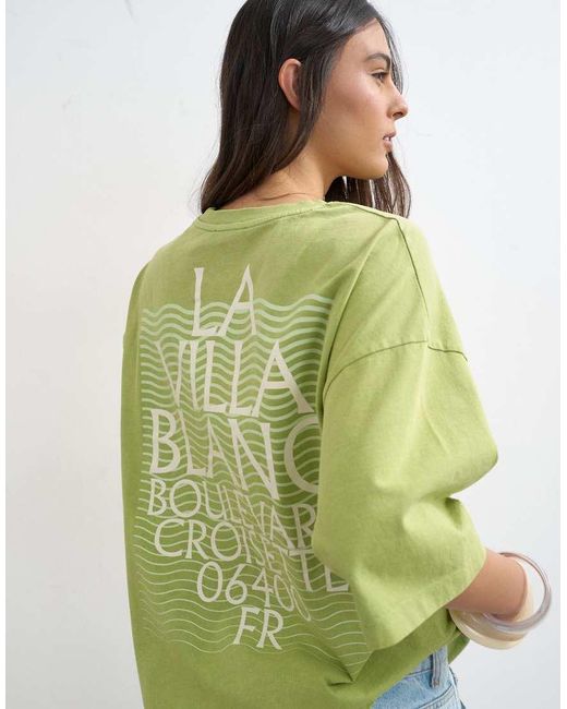 TOPSHOP Green 'La Villa Blanca' Graphic Oversized Tee