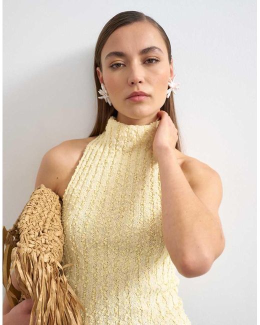TOPSHOP Blue Knitted Drape Neck Low Back Top