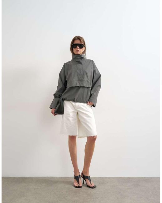 TOPSHOP Gray Techy Funnel Neck Jersey Track Top