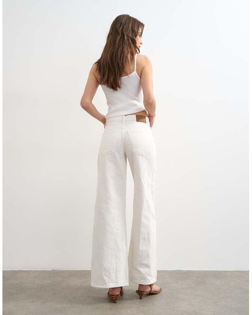 TOPSHOP White Horizon Mid Rise Wide Leg Jean
