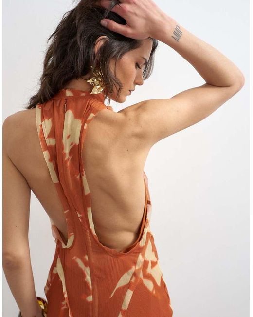 TOPSHOP Brown Premium High Neck Open Back Maxi Dress
