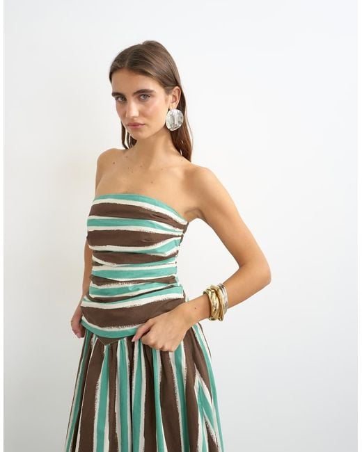 TOPSHOP Green Co-ord Gathered Bandeau Top