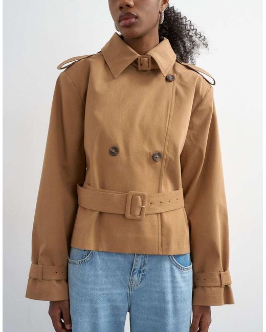 TOPSHOP Blue Cropped Funnel Neck Trench
