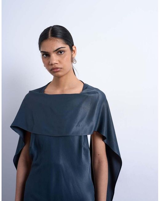 TOPSHOP Blue Satin Scarf Neck Mini Dress