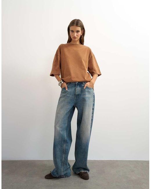 TOPSHOP Brown 'Sundream' Graphic Embroidered Detail Oversized T-Shirt