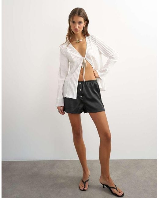 TOPSHOP Gray Satin Button Detail Short