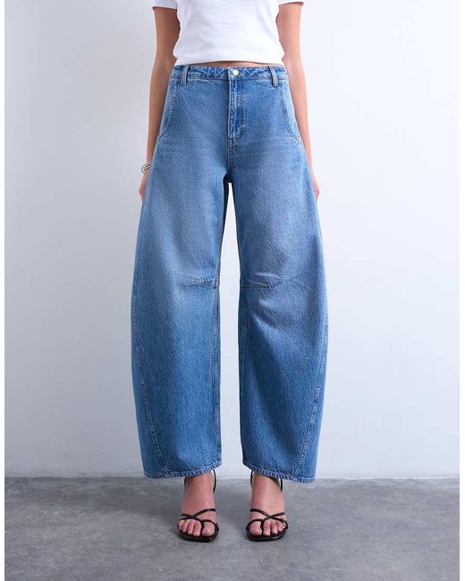 TOPSHOP Blue Horseshoe Mid Rise Barrel Jeans