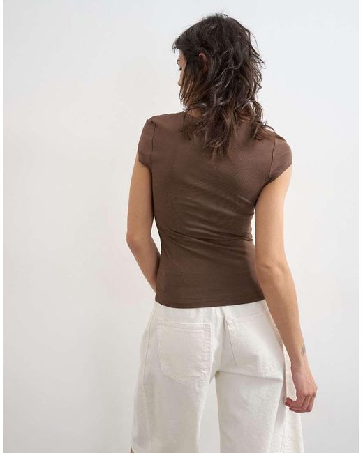 TOPSHOP Brown Faced Short Sleeve Tee