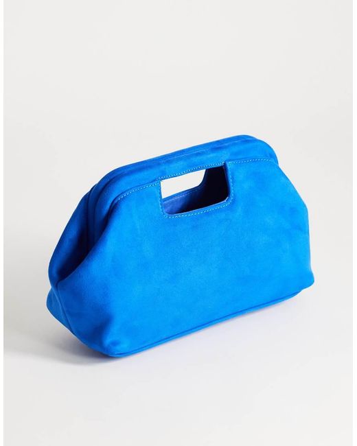 TOPSHOP Blue Gordan Medium Suedette Clutch With Handle