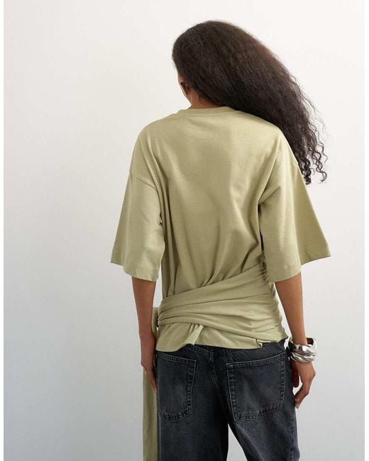 TOPSHOP Green Wrap Waist Tie Detail Top