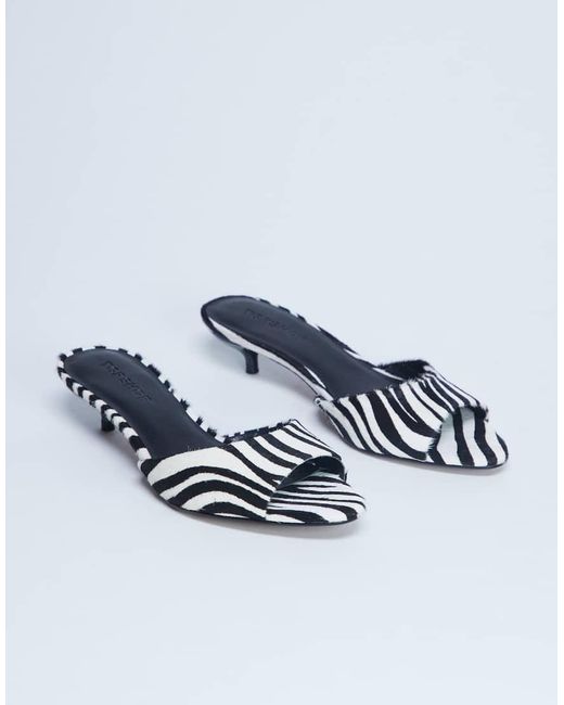 TOPSHOP Blue Alba Real Leather Peep Toe Kitten Heel Mules