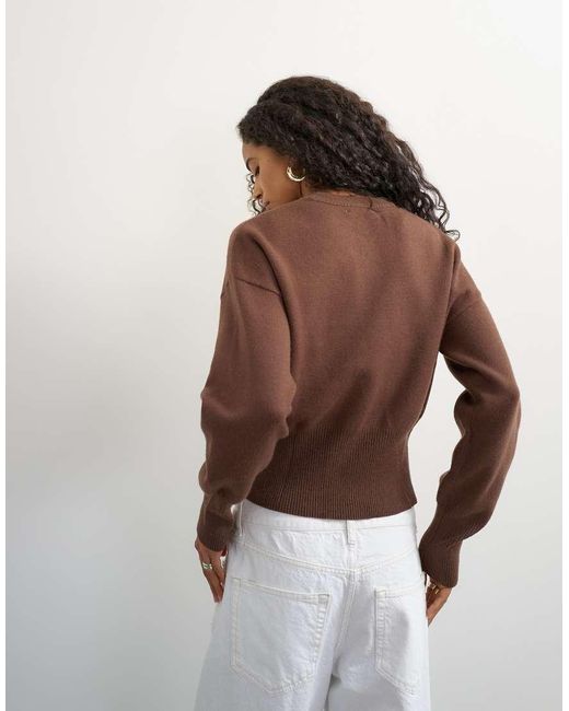 TOPSHOP Brown Knitted Clean Cinch Waist Jumper