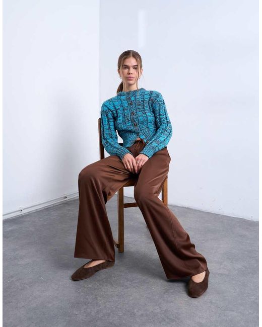 TOPSHOP White Satin Tie Waist Wide Leg Trouser