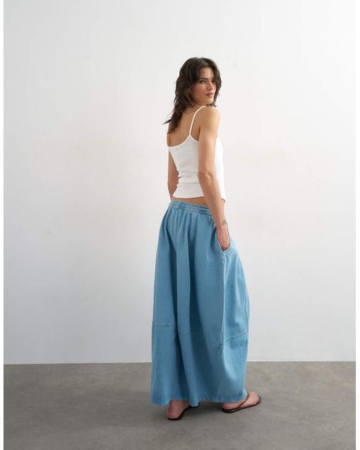 TOPSHOP Blue Denim Pull On Barrel Maxi Skirt
