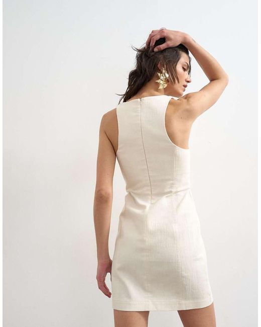 TOPSHOP Natural Cotton Scoop Neck Heavy Twill Seamed Mini Dress