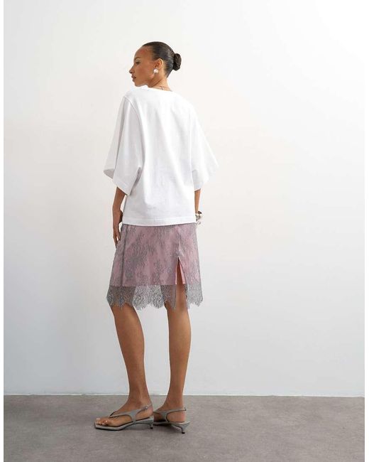 TOPSHOP White Lace Midi Skirt With Insert