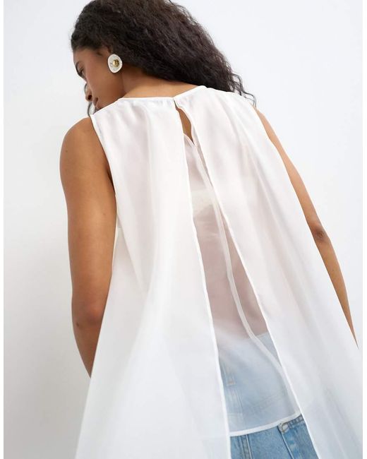 TOPSHOP White Sheer Organza Drape Tunic Top