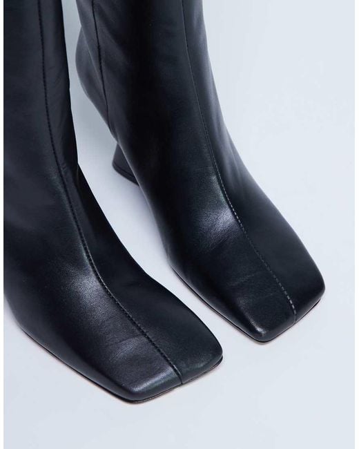 TOPSHOP Blue Selma Premium Leather Knee High Wedge Boot