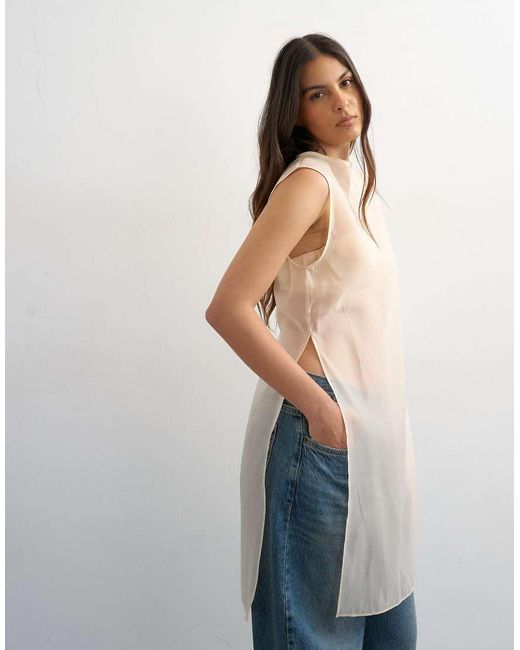 TOPSHOP Brown Longline Sheer Organza Tunic