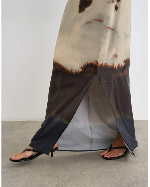 TOPSHOP White Printed Satin Column Maxi Skirt