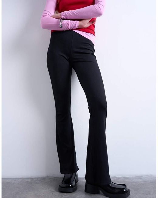 TOPSHOP White Skinny Rib Flared Trouser