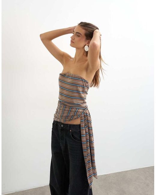 TOPSHOP White Stripe Tie Detail Bandeau Top