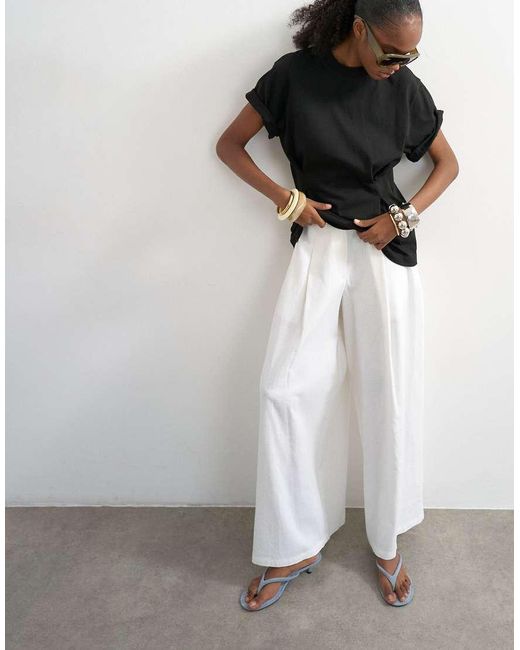 TOPSHOP White Linen A Line Wide Leg Trouser