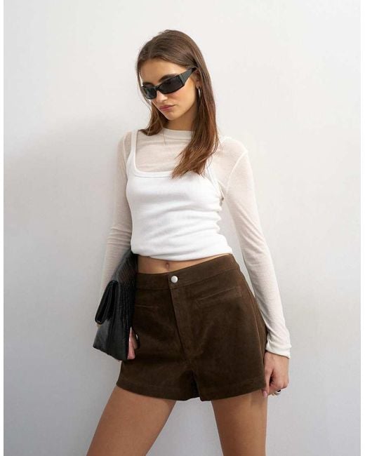 TOPSHOP Brown Faux Suede Micro Short