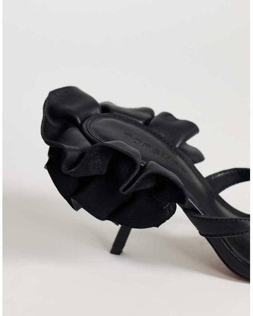 TOPSHOP Black Ophelia Real Leather High Heeled Sandal With Ruffle