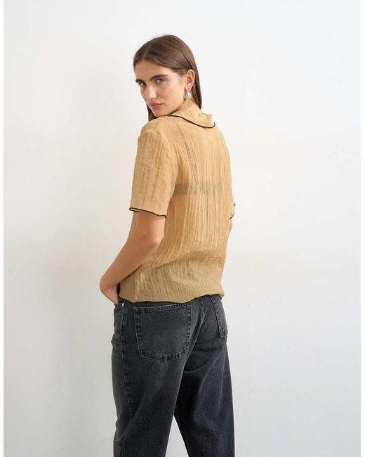TOPSHOP Multicolor Crinkle Polo Shirt With Black Tipping