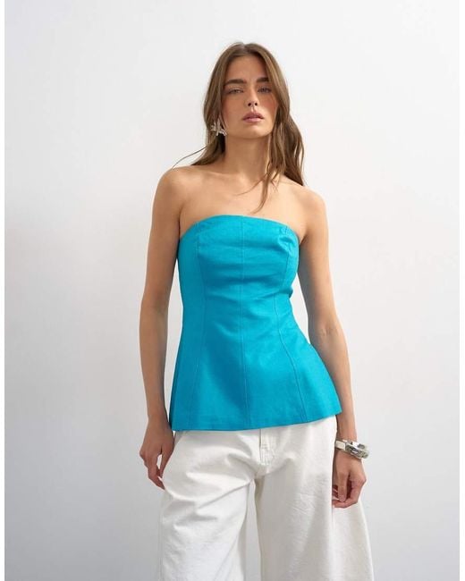 TOPSHOP Blue Fitted Tailored Bandeau