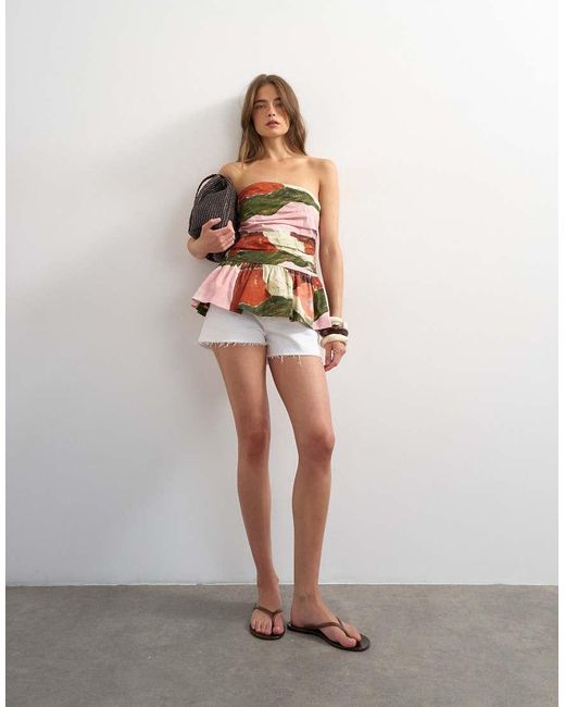 TOPSHOP White Gathered Bust Bandeau With Peplum Hem