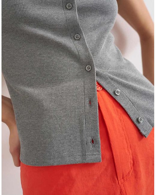 TOPSHOP Gray Button Through Short Sleeve Top